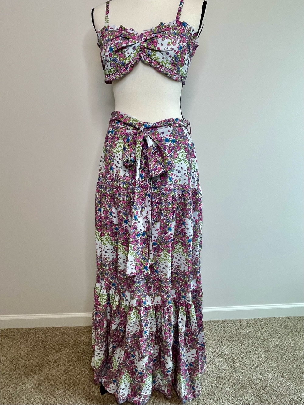 A.C.G. Los Angeles two piece top and maxi skirt set NWOT floral romantic boho